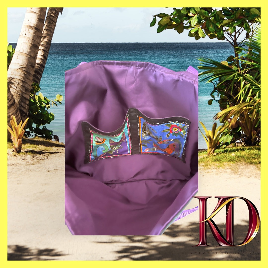 ๐พ Vibrant Cat Art Canvas Beach Bag
