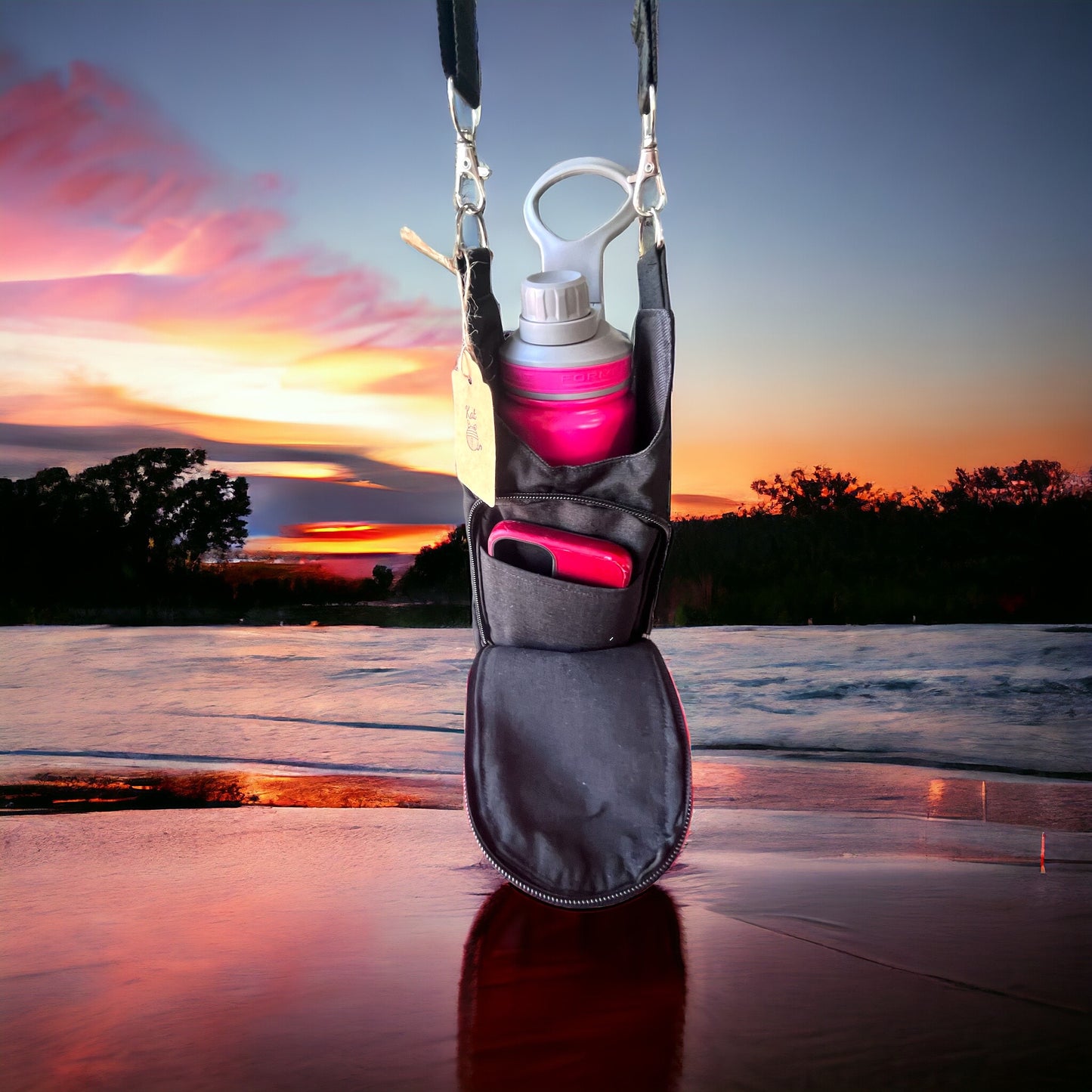 Pink Spoonbill water bottle bag