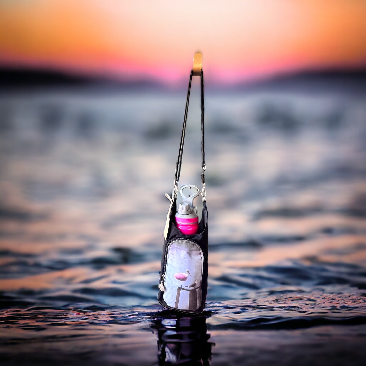 Pink Spoonbill water bottle bag