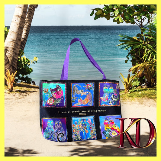 🐾 Vibrant Cat Art Canvas Beach Bag