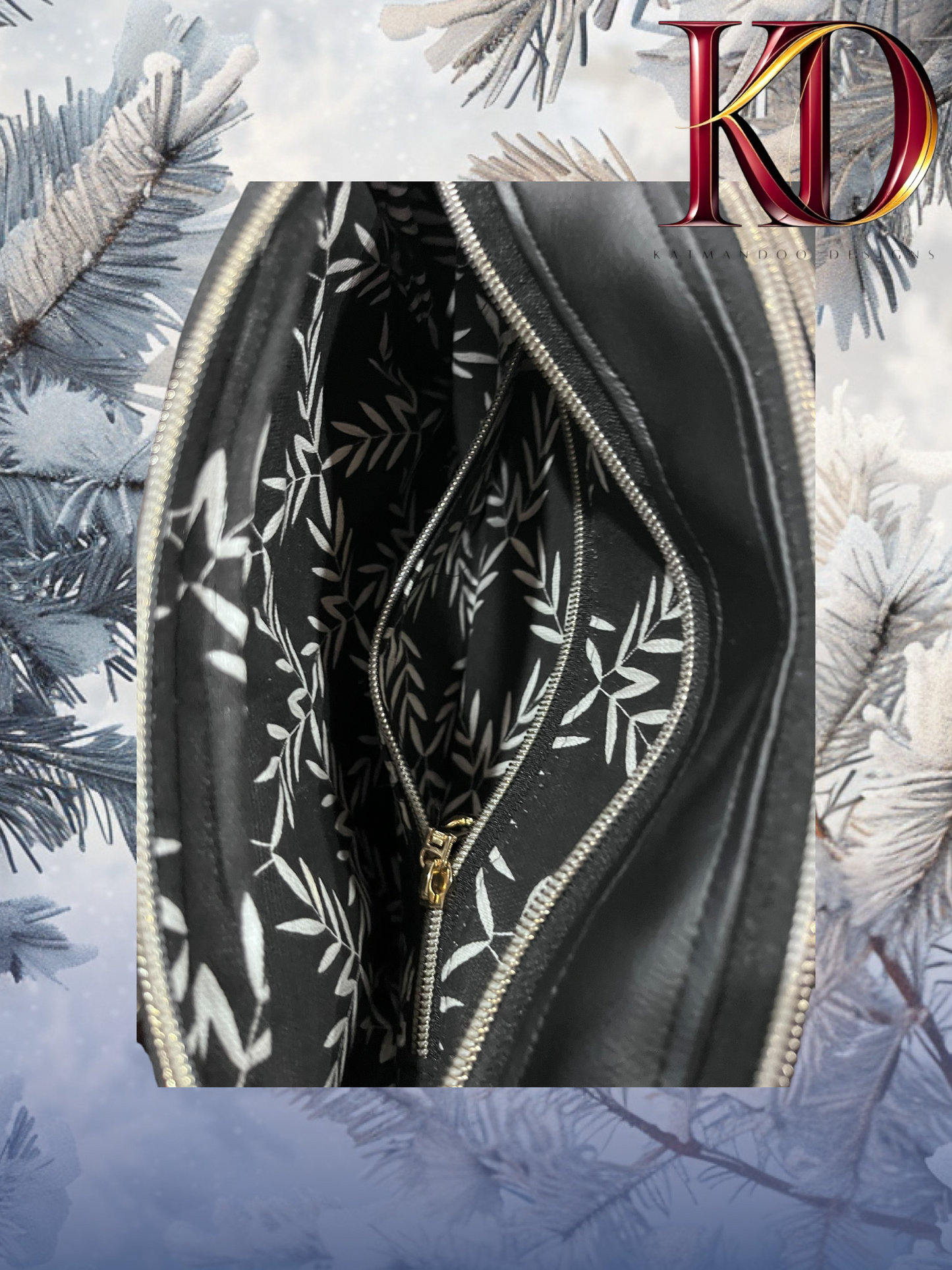 Black Tooled  Duel Zipper Compartment Crossbody bag