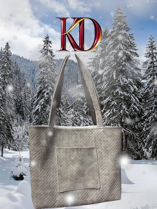 Grey Basket Weave Tote Bag
