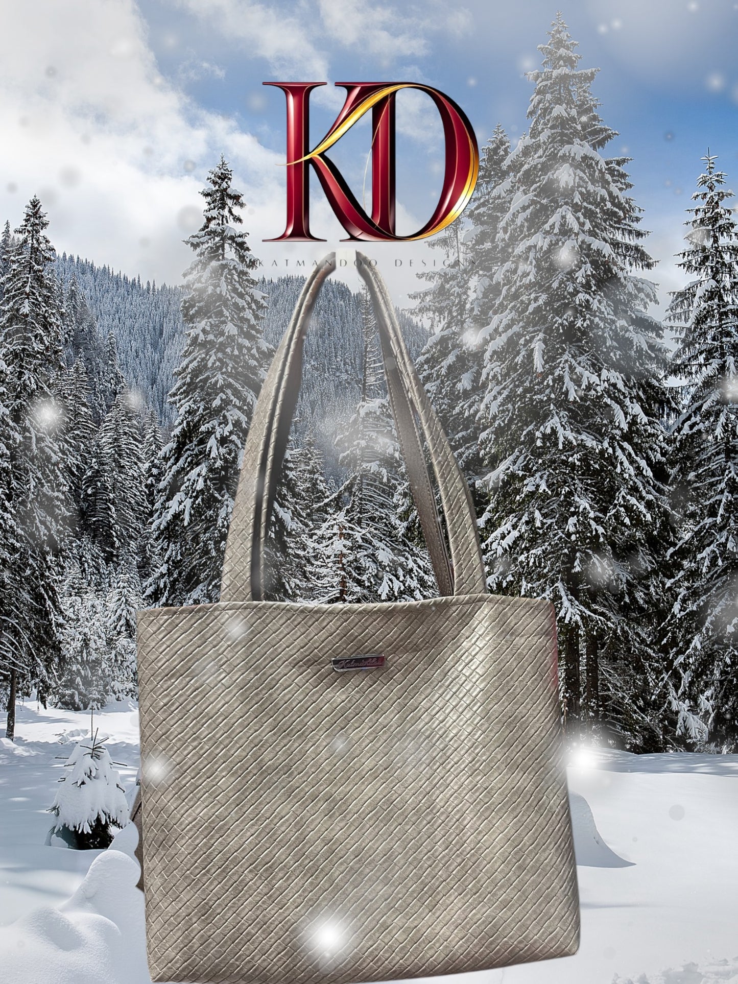 Grey Basket Weave Tote Bag
