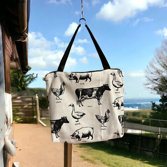 Zippered Farm animal tote
