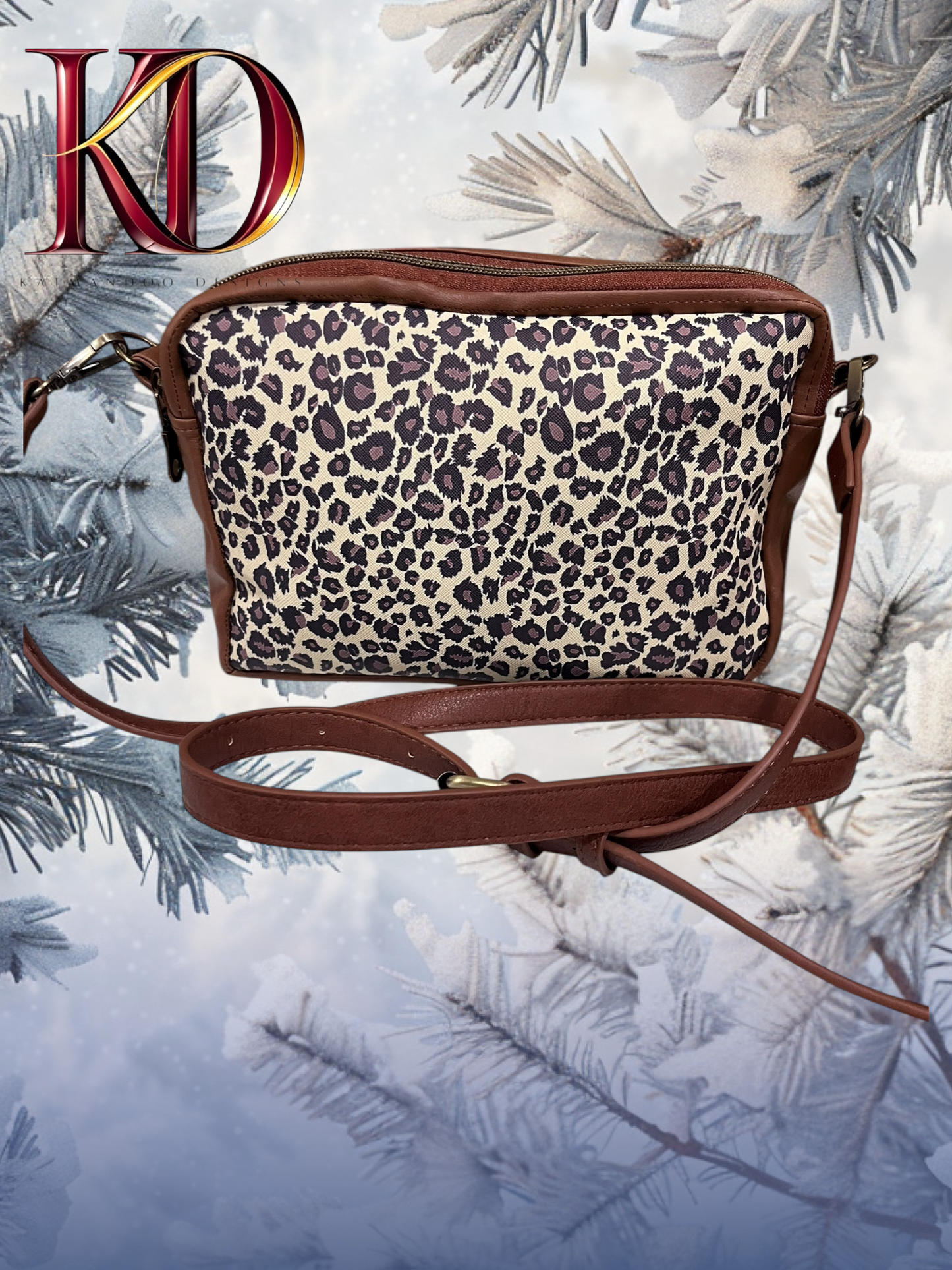 Leopard Duel Zipper Compartment Crossbody bag