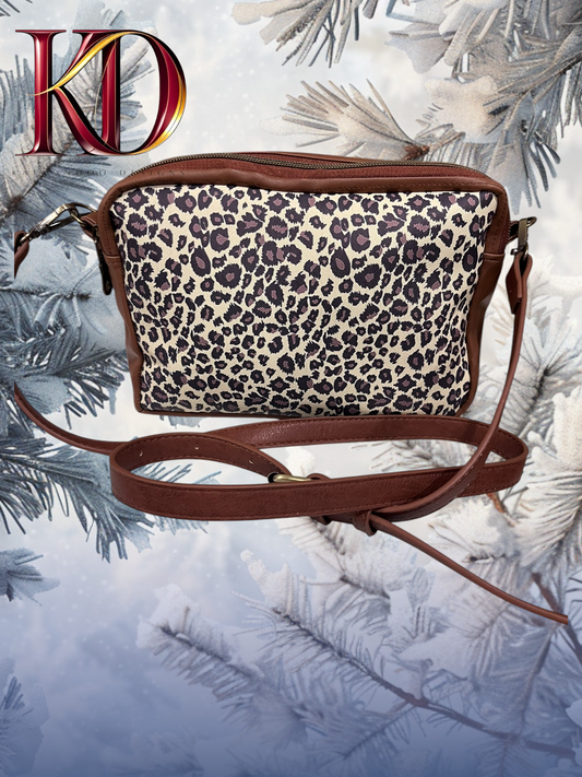 Leopard Duel Zipper Compartment Crossbody bag